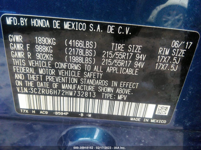 Honda Hr-v Ex-l Navi 2017 3CZRU6H72HM732813 Image 9
