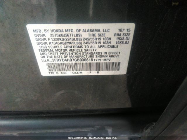 5FRYD4H97GB036618 Acura Mdx W/advance/w/advance