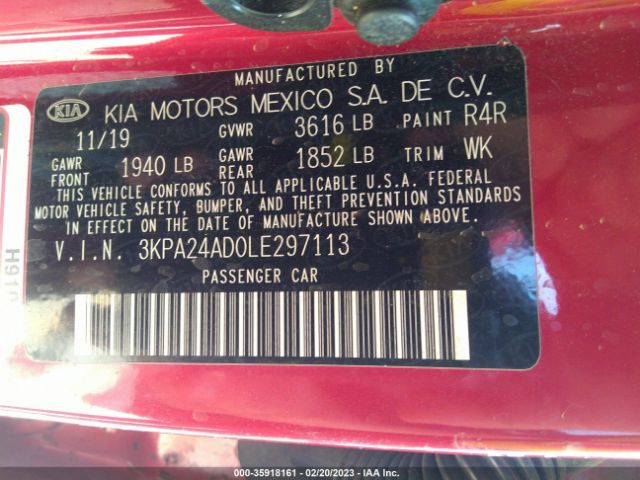 3KPA24AD0LE297113 KIA RIO S