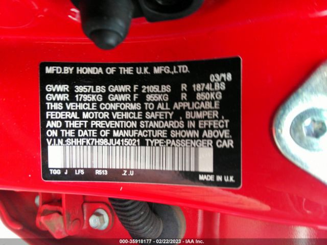 SHHFK7H98JU415021 Honda Civic Hatchback Sport Touring