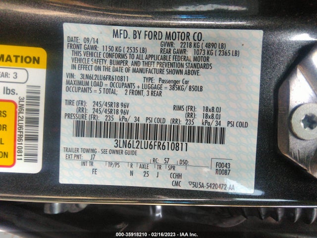2015 LINCOLN MKZ HYBRID VIN: 3LN6L2LU6FR610811
