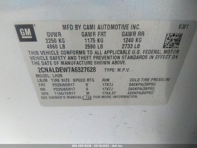 2010 CHEVROLET EQUINOX LT W/1LT VIN: 2CNALDEW7A6327628