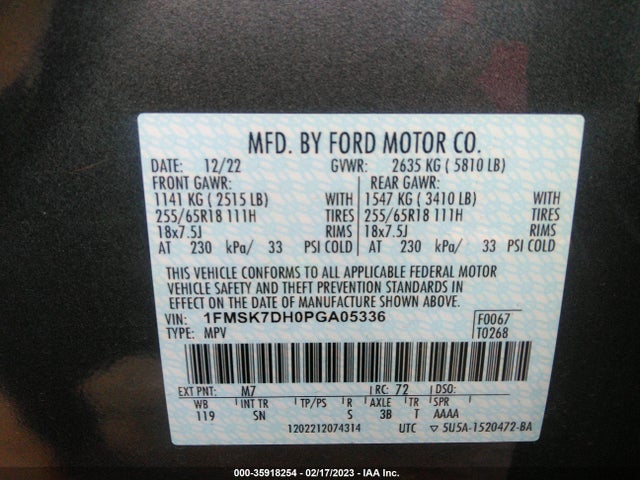 2023 Ford Explorer, VIN: 1FMSK7DH0PGA05336