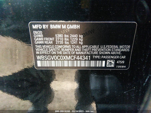 2021 BMW M8, VIN: WBSGV0C0XMCF44341