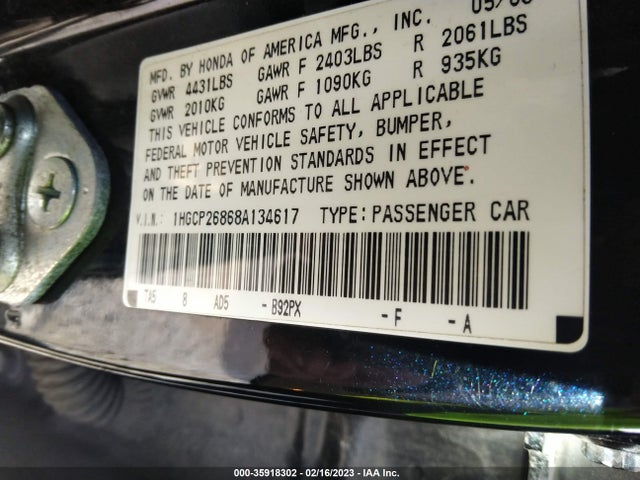 Honda Accord Sdn Ex-l 2008 1HGCP26868A134617 Image 10