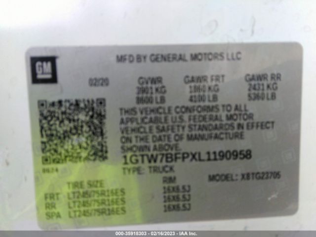 1GTW7BFPXL1190958 GMC SAVANA CARGO VAN