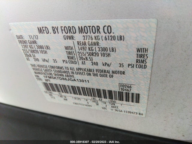 2018 Ford Explorer, VIN: 1FM5K7D86JGA13011
