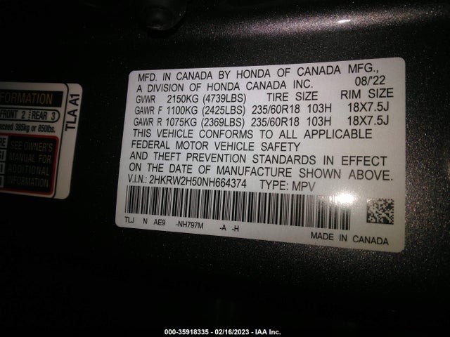 Honda CR-V EX 2022 2HKRW2H50NH664374 Image 9