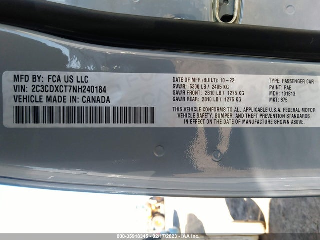 Dodge CHARGER R/T 2022 2C3CDXCT7NH240184 Image 9