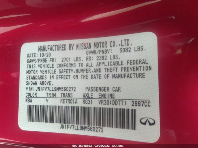 2021 Infiniti Q60, VIN: JN1FV7LL9MM560272
