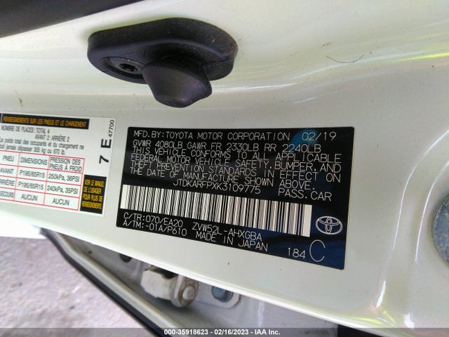 2019 Toyota Prius, VIN: JTDKARFPXK3109775