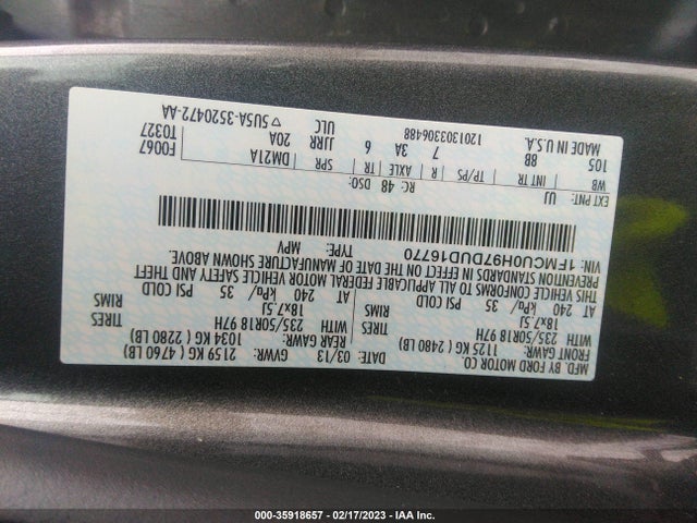 2013 FORD ESCAPE SEL VIN: 1FMCU0H97DUD16770