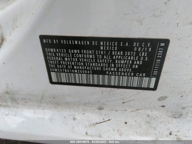 2019 VOLKSWAGEN JETTA S/SE/R-LINE VIN: 3VWC57BU1KM250643