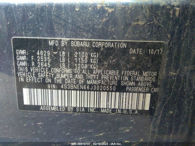 4S3BNEN66J3020550 Subaru Legacy Limited