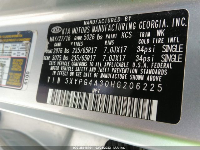 5XYPG4A30HG206225 KIA SORENTO LX