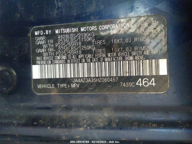 2017 Mitsubishi Outlander, VIN: JA4AZ3A35HZ060457