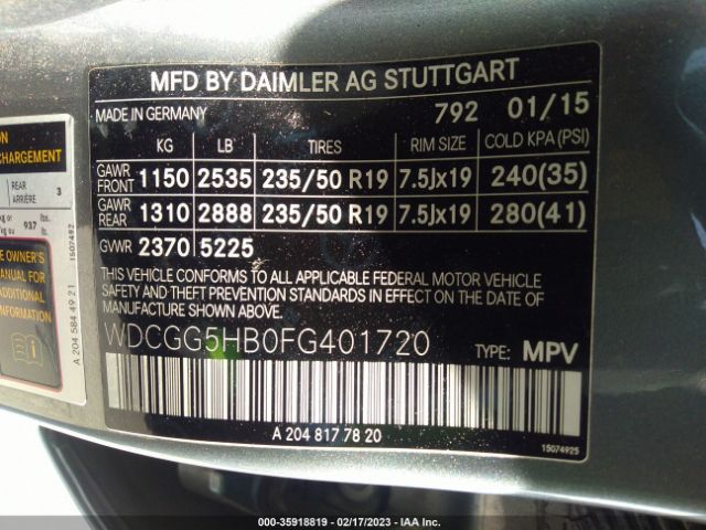 WDCGG5HB0FG401720 Mercedes-Benz Glk-class Glk 350