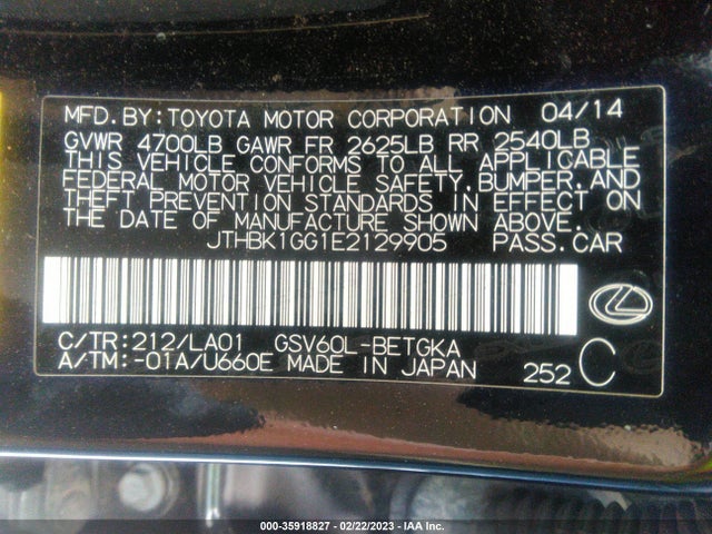 Lexus ES 350 2014 JTHBK1GG1E2129905 Image 9