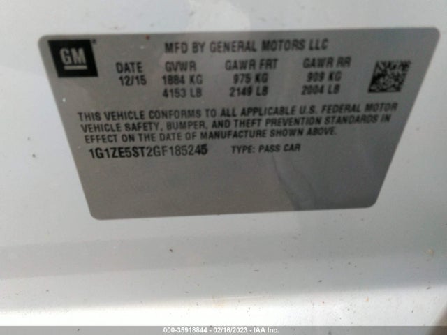 2016 CHEVROLET MALIBU LT VIN: 1G1ZE5ST2GF185245