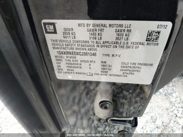 1GKKRNEDXCJ381348 GMC ACADIA SL