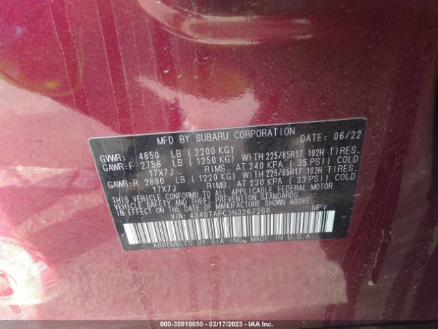 4S4BTAFC3N3267268 Subaru Outback Premium
