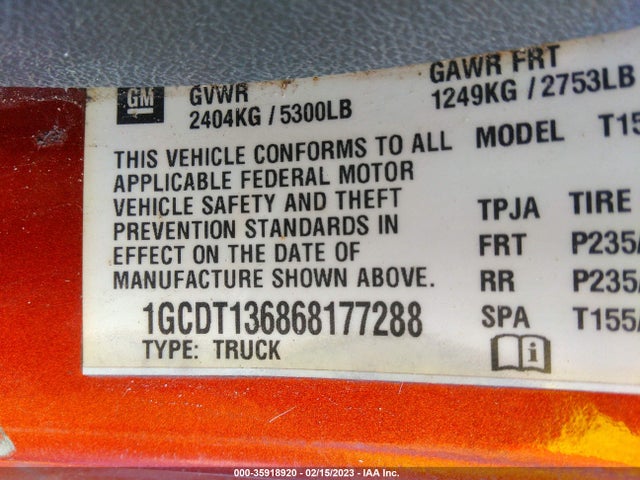 2006 CHEVROLET COLORADO LT W/1LT VIN: 1GCDT136868177288