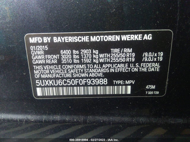 2015 BMW X6, VIN: 5UXKU6C50F0F93988