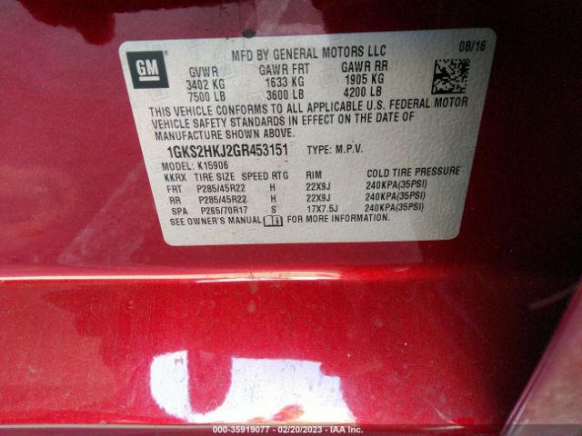1GKS2HKJ2GR453151 GMC YUKON XL DENALI
