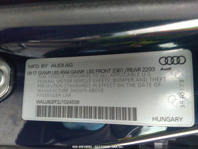 WAUJ8GFF2J1024598 Audi A3 Sedan Premium Plus