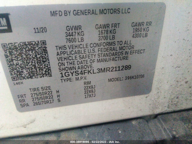 1GYS4FKL3MR211289 Cadillac Escalade Sport