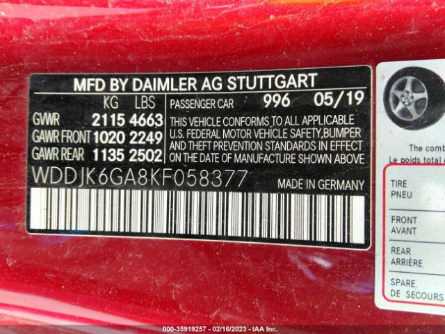 WDDJK6GA8KF058377 Mercedes-Benz Sl Sl 450