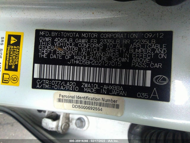Lexus Ct 200h Hybrid 2013 JTHKD5BH2D2127015 Image 9