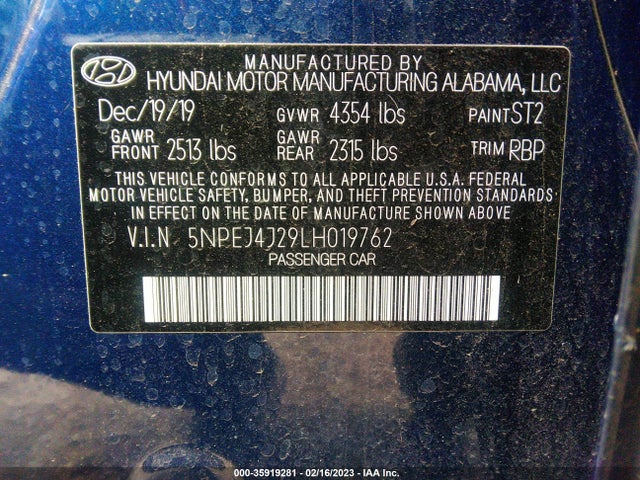 Hyundai Sonata 2020 5NPEJ4J29LH019762 Image 10