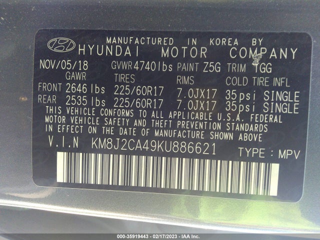Hyundai TUCSON SE 2019 KM8J2CA49KU886621 Image 9
