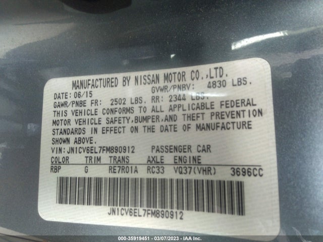 2015 Infiniti Q60, VIN: JN1CV6EL7FM890912