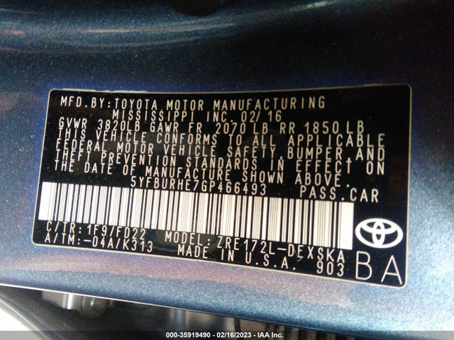Toyota Corolla L/le/s/s Plus/le Plus 2016 5YFBURHE7GP466493 Image 11