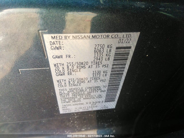 2022 Infiniti QX60, VIN: 5N1DL1HU9NC333093