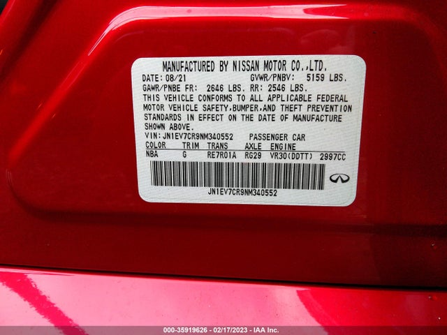 2022 Infiniti Q50, VIN: JN1EV7CR9NM340552