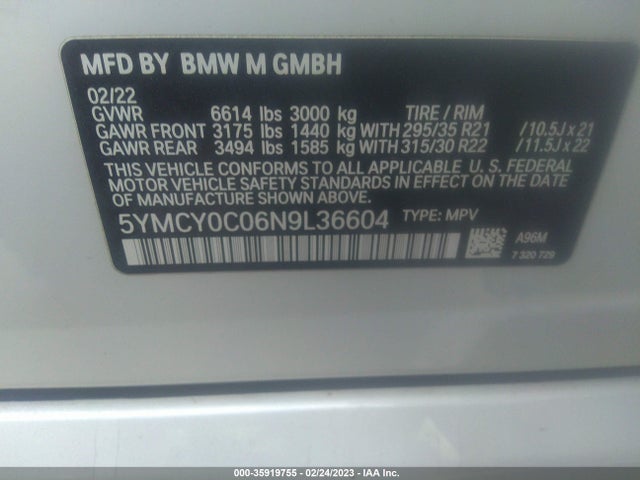 2022 BMW X6, VIN: 5YMCY0C06N9L36604