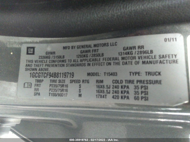 2011 CHEVROLET COLORADO LT W/1LT VIN: 1GCGTCF94B8119719