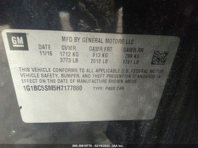 2017 CHEVROLET CRUZE LS VIN: 1G1BC5SM5H7177880