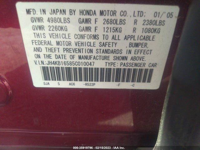 Acura RL 2005 JH4KB16585C010047 Image 10