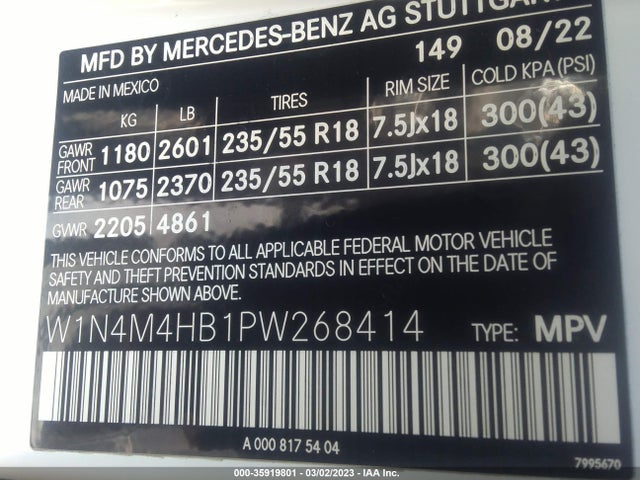 2023 Mercedes-Benz GLB-Class, VIN: W1N4M4HB1PW268414