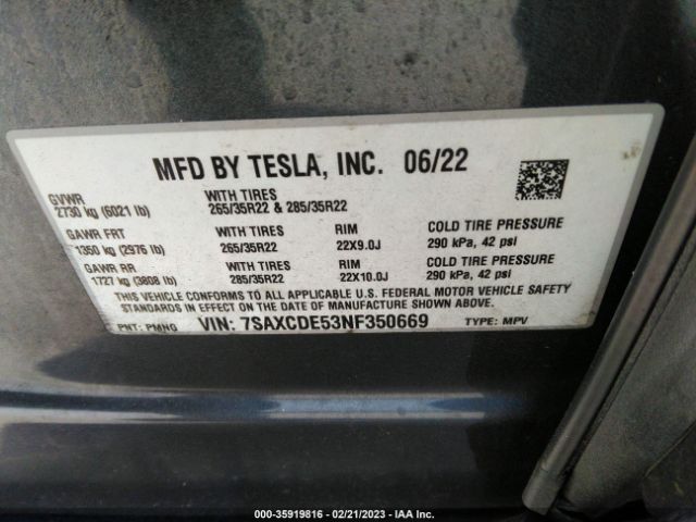 7SAXCDE53NF350669 Tesla MODEL X