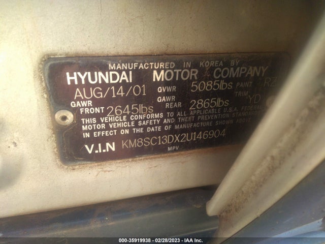 2002 HYUNDAI SANTA FE GLS/LX VIN: KM8SC13DX2U146904