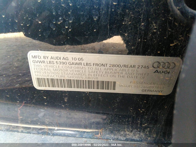 2006 AUDI A6 4.2L VIN: WAUEL94F26N097453