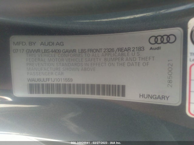 2018 Audi A3, VIN: WAU6ULFF1J1011559