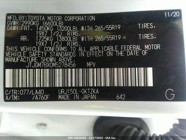 JTJGM7BX0M5278456 Lexus Gx Gx 460 Luxury