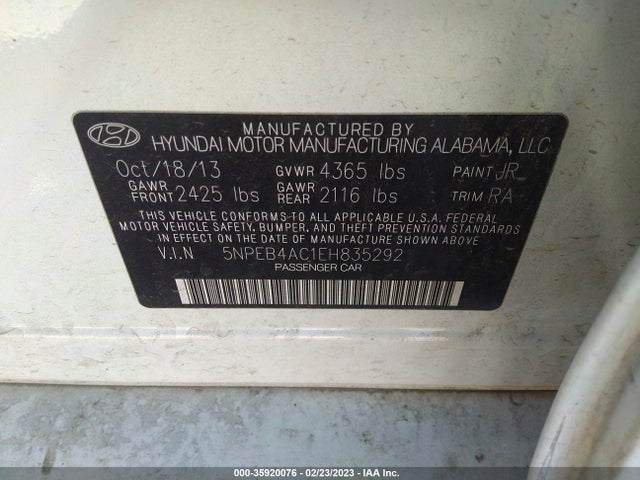 Hyundai SONATA GLS 2014 5NPEB4AC1EH835292 Image 9