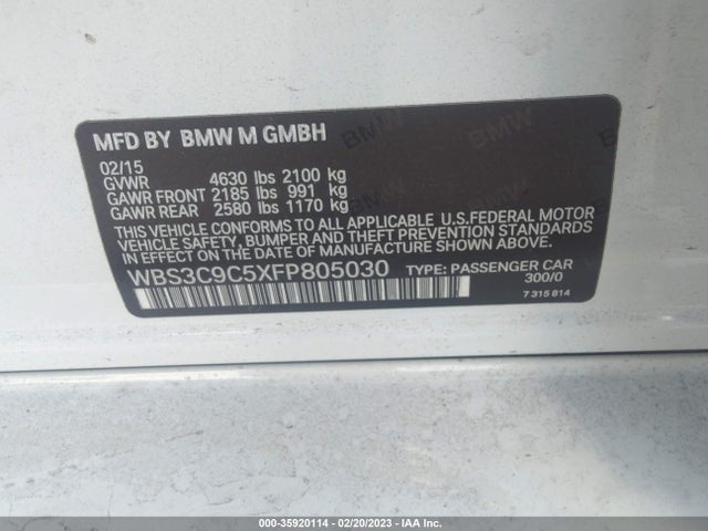 2015 BMW M3, VIN: WBS3C9C5XFP805030